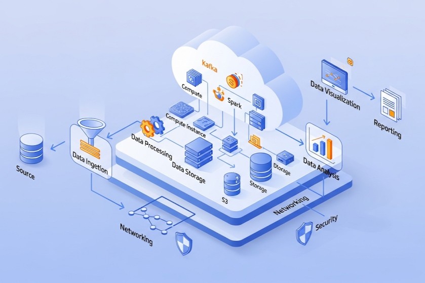 Diagram showing a cloud infrastructure and DevOps pipeline